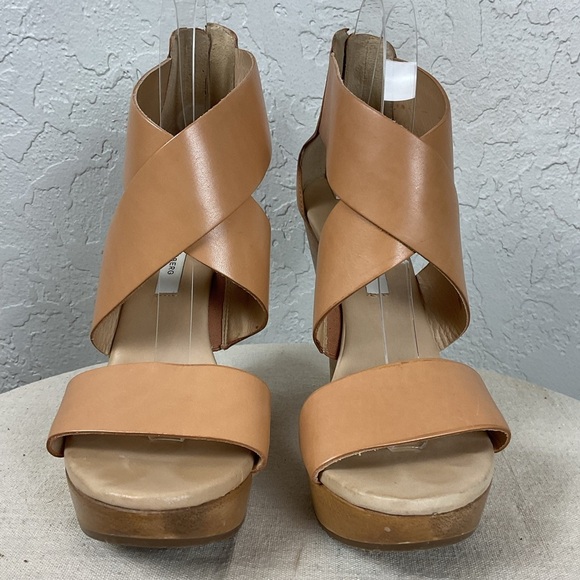 Women’s Diane Von Furstenberg Sunny Leather Wedge Sandal Natural Neutral Sz 7.5 - Picture 4 of 16